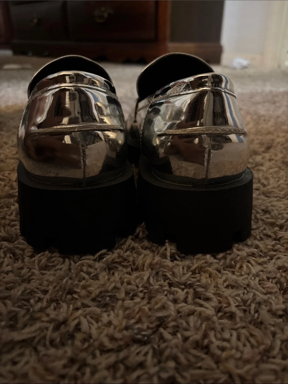 Dream Pairs Silver Mirror Platform Loafers